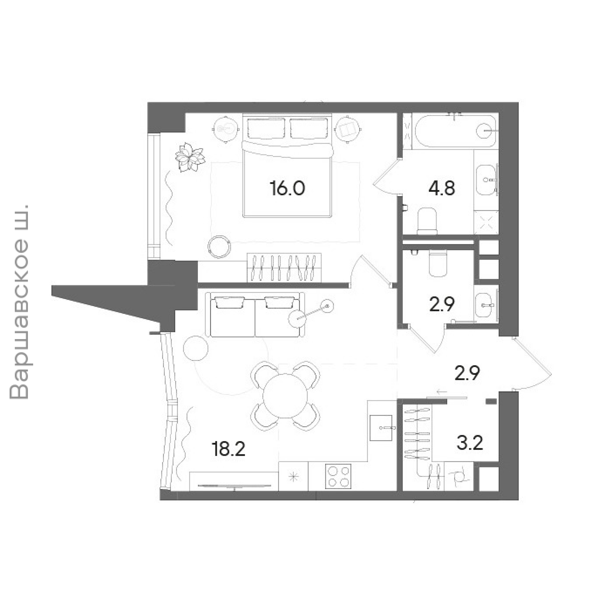 Официальная планировка STONE Blik, 48 м²