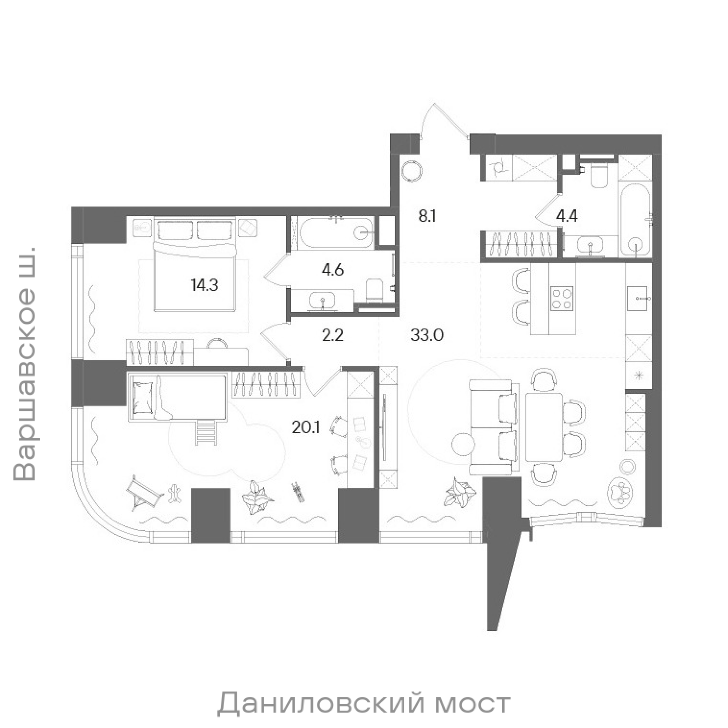 Официальная планировка STONE Blik, 87,9 м²