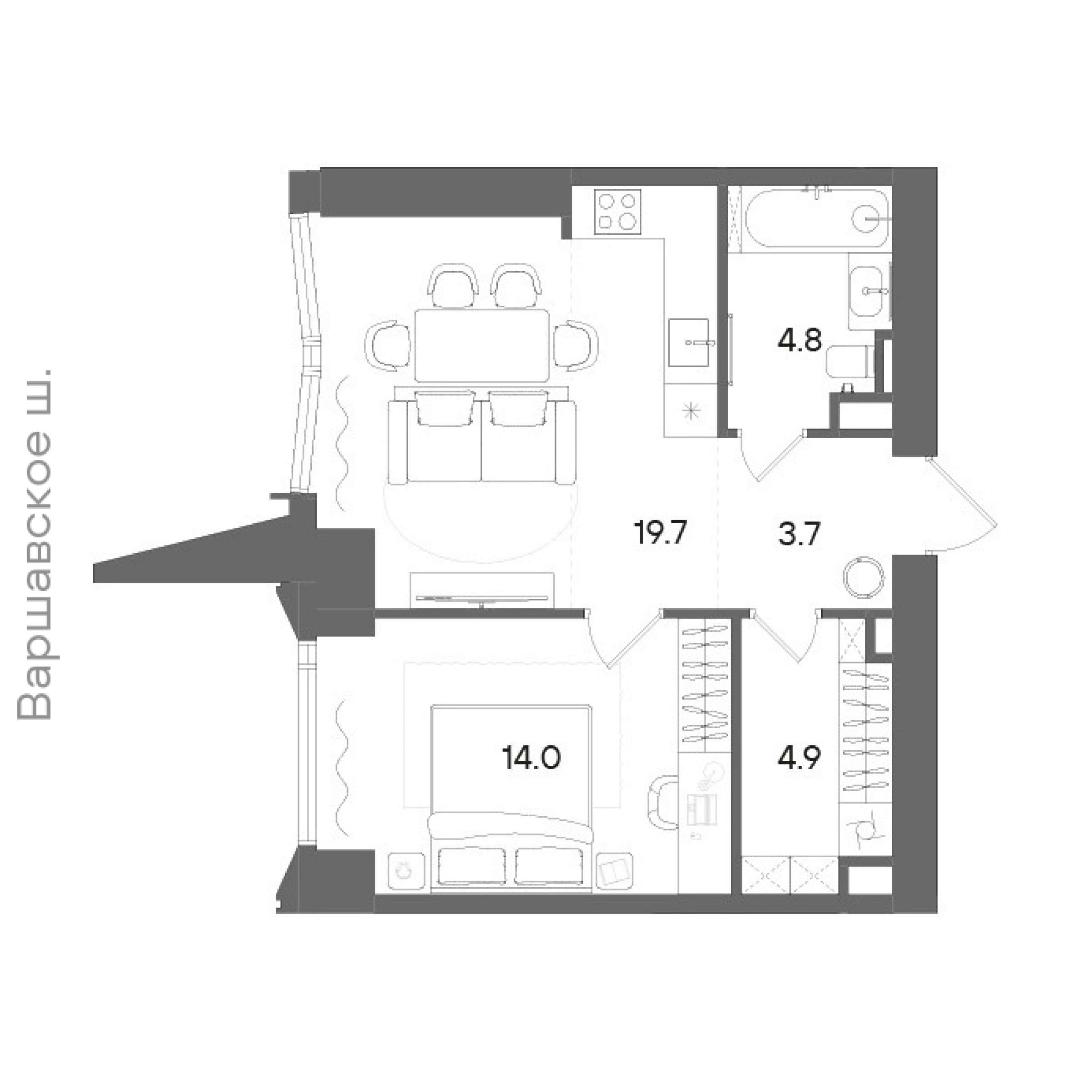 Официальная планировка STONE Blik, 46,8 м²