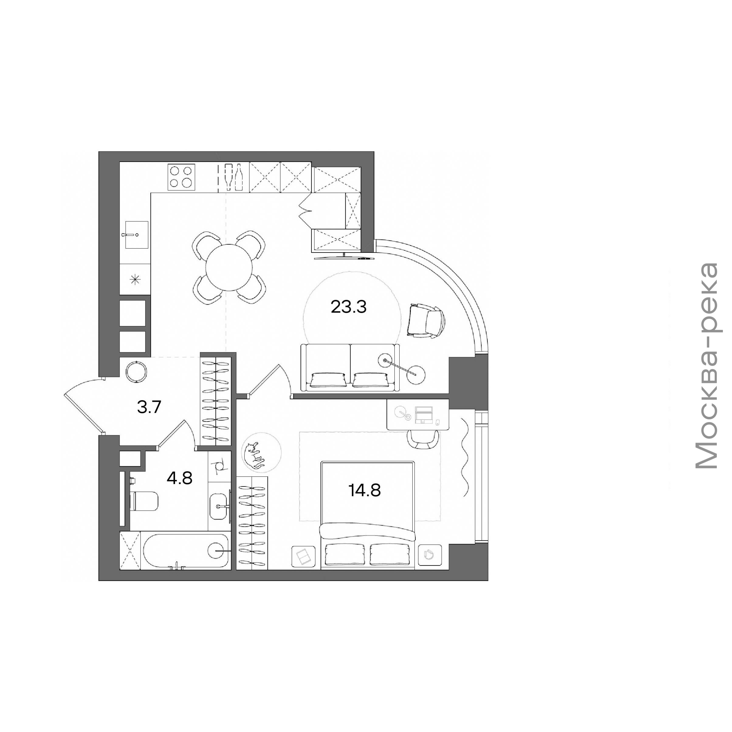 Официальная планировка STONE Blik, 46,6 м²
