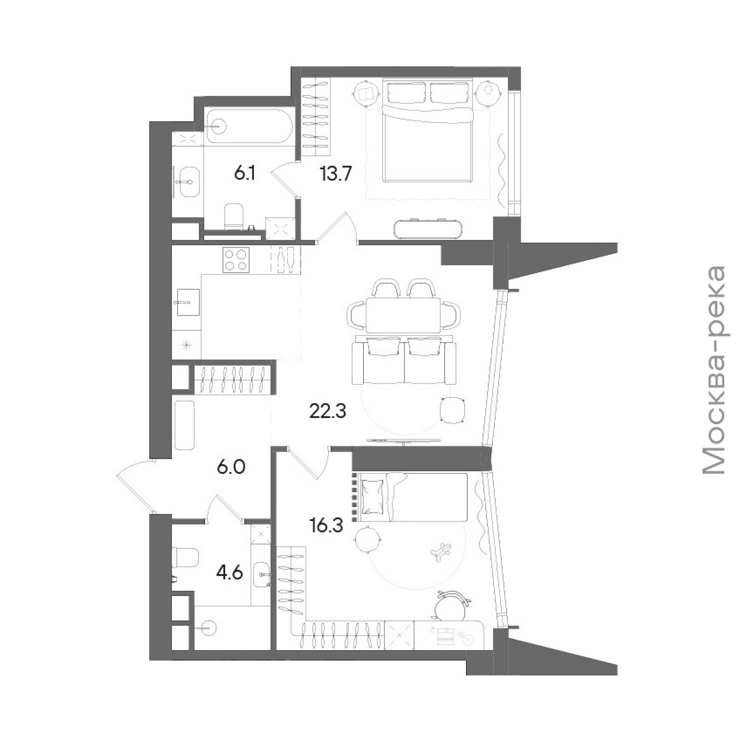 Официальная планировка STONE Blik, 68,5 м²