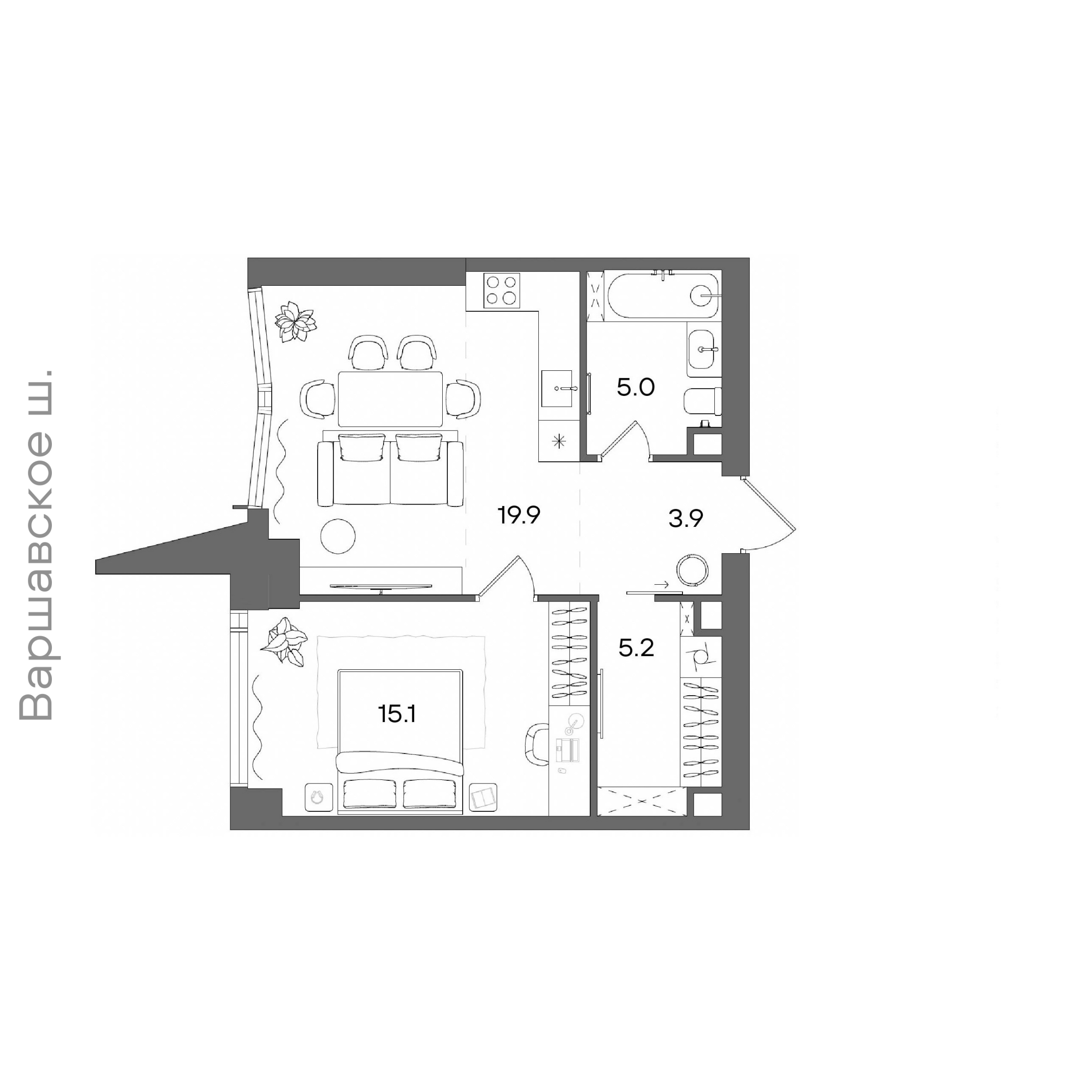 Официальная планировка STONE Blik, 49,1 м²