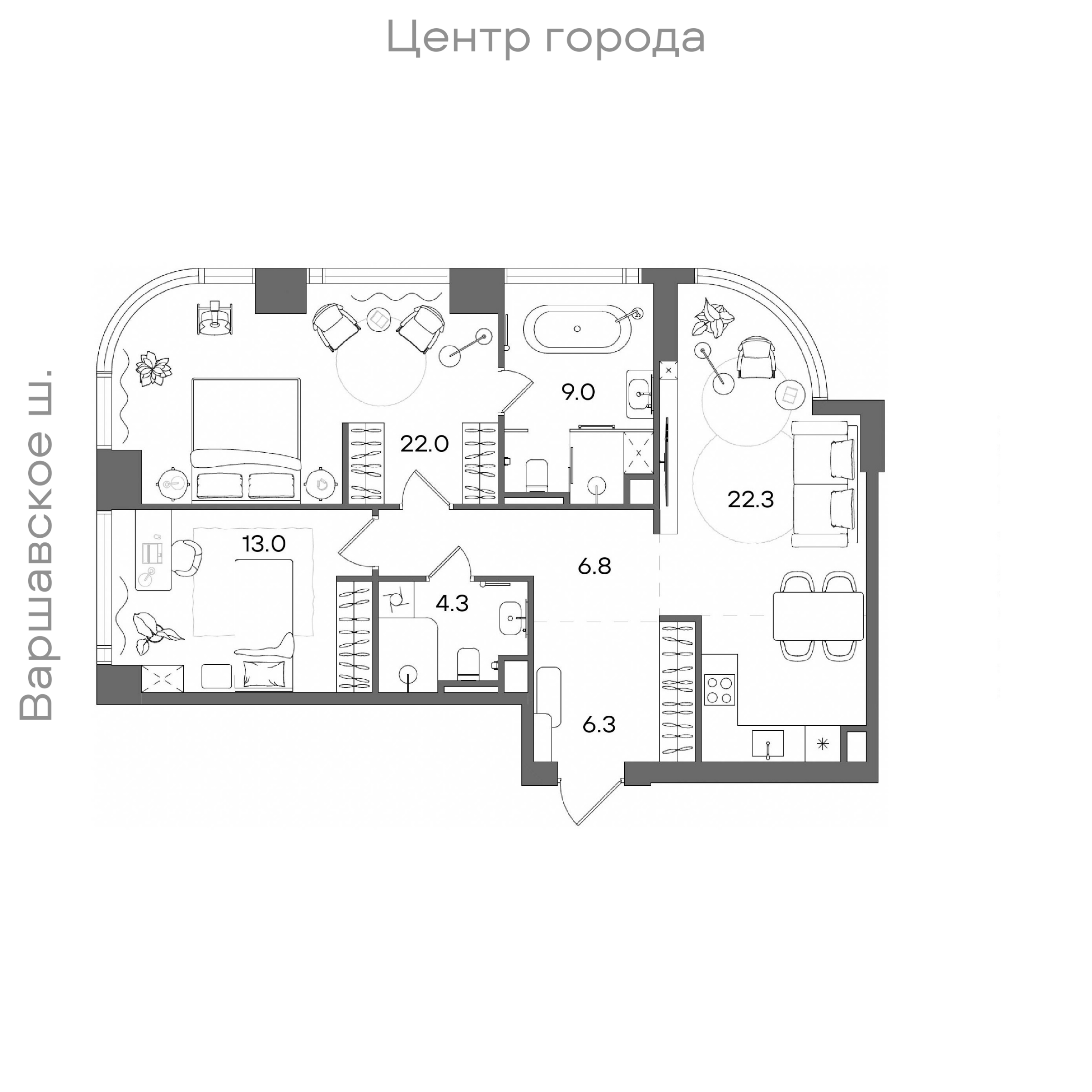 Официальная планировка STONE Blik, 83,7 м²