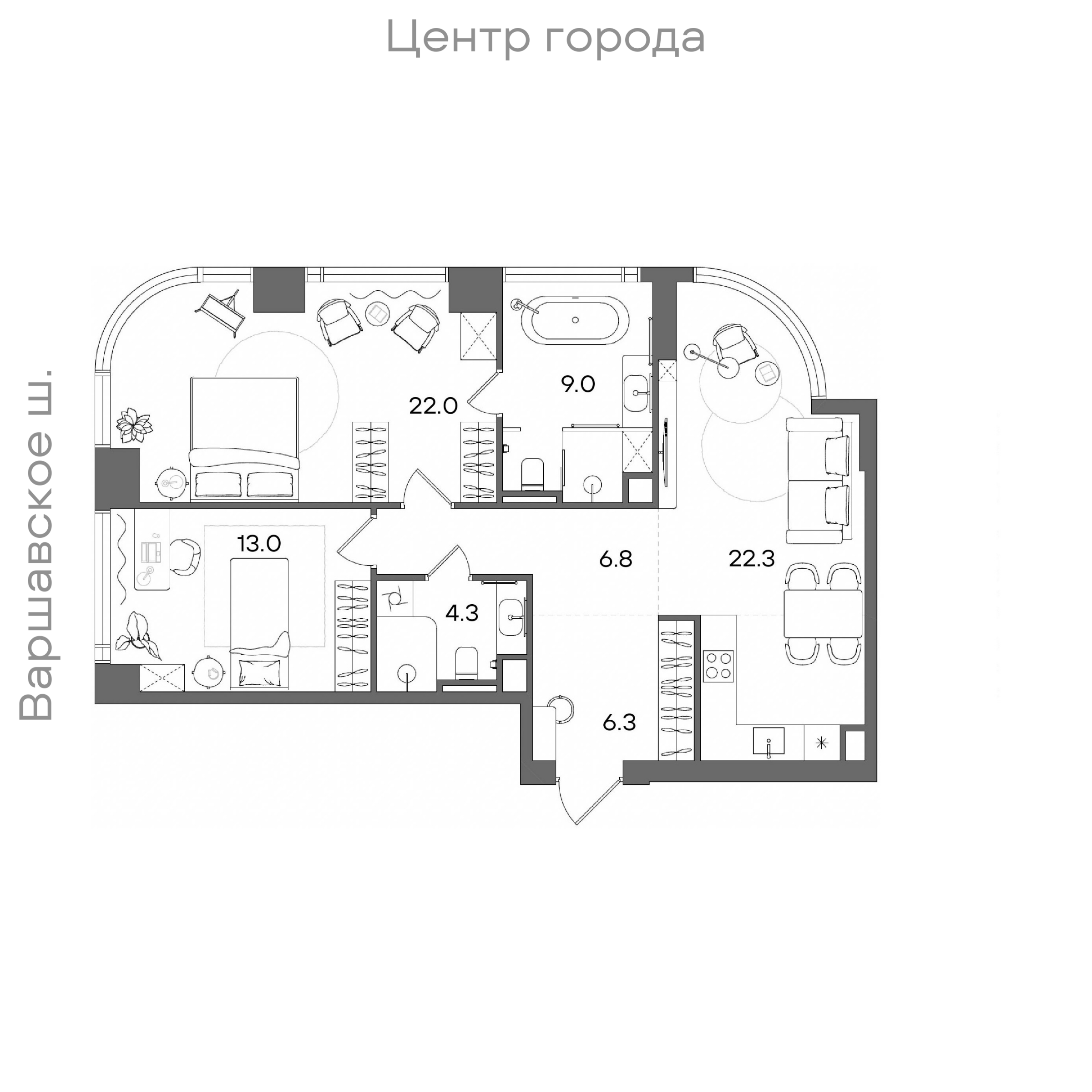 Официальная планировка STONE Blik, 83,7 м²
