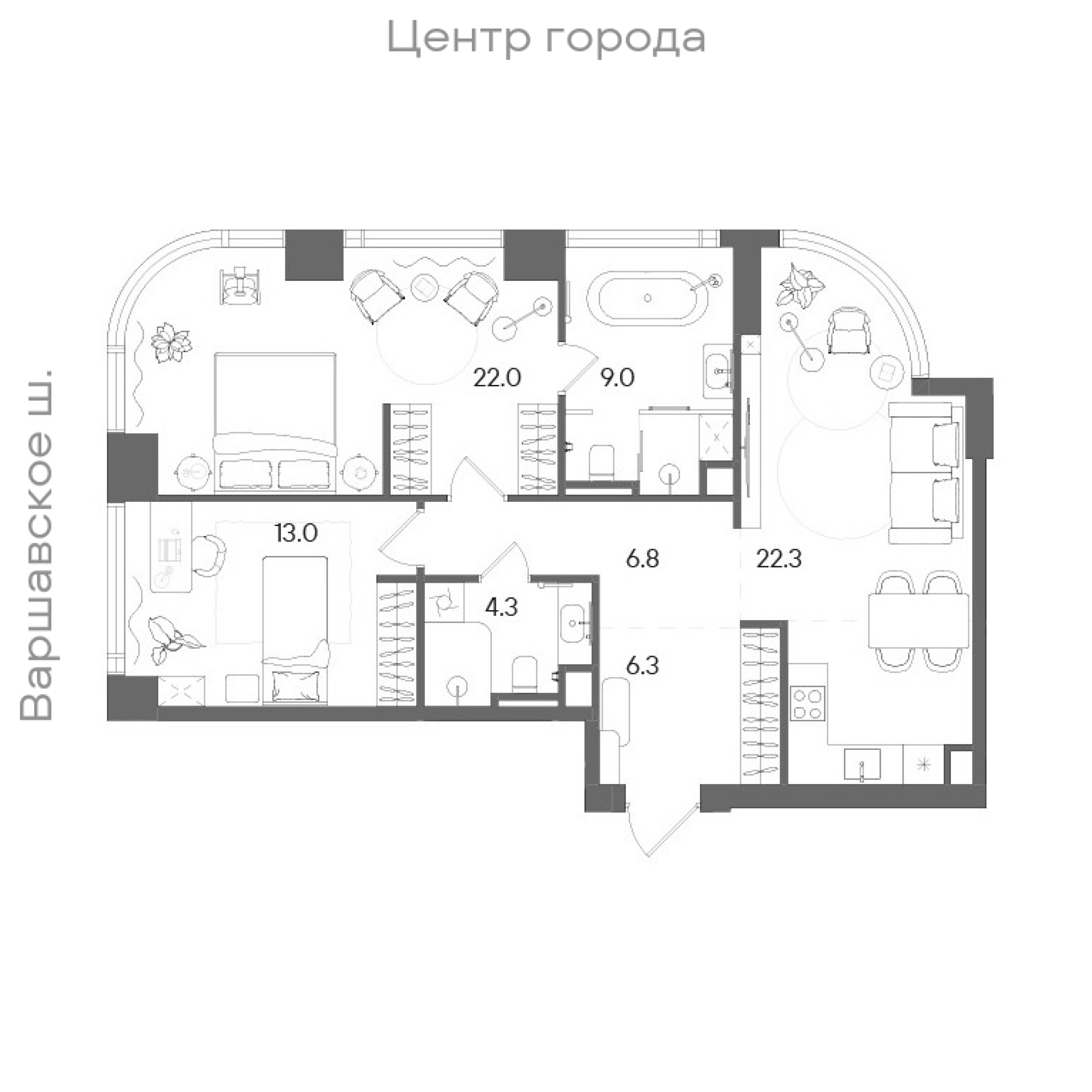 Официальная планировка STONE Blik, 83,7 м²
