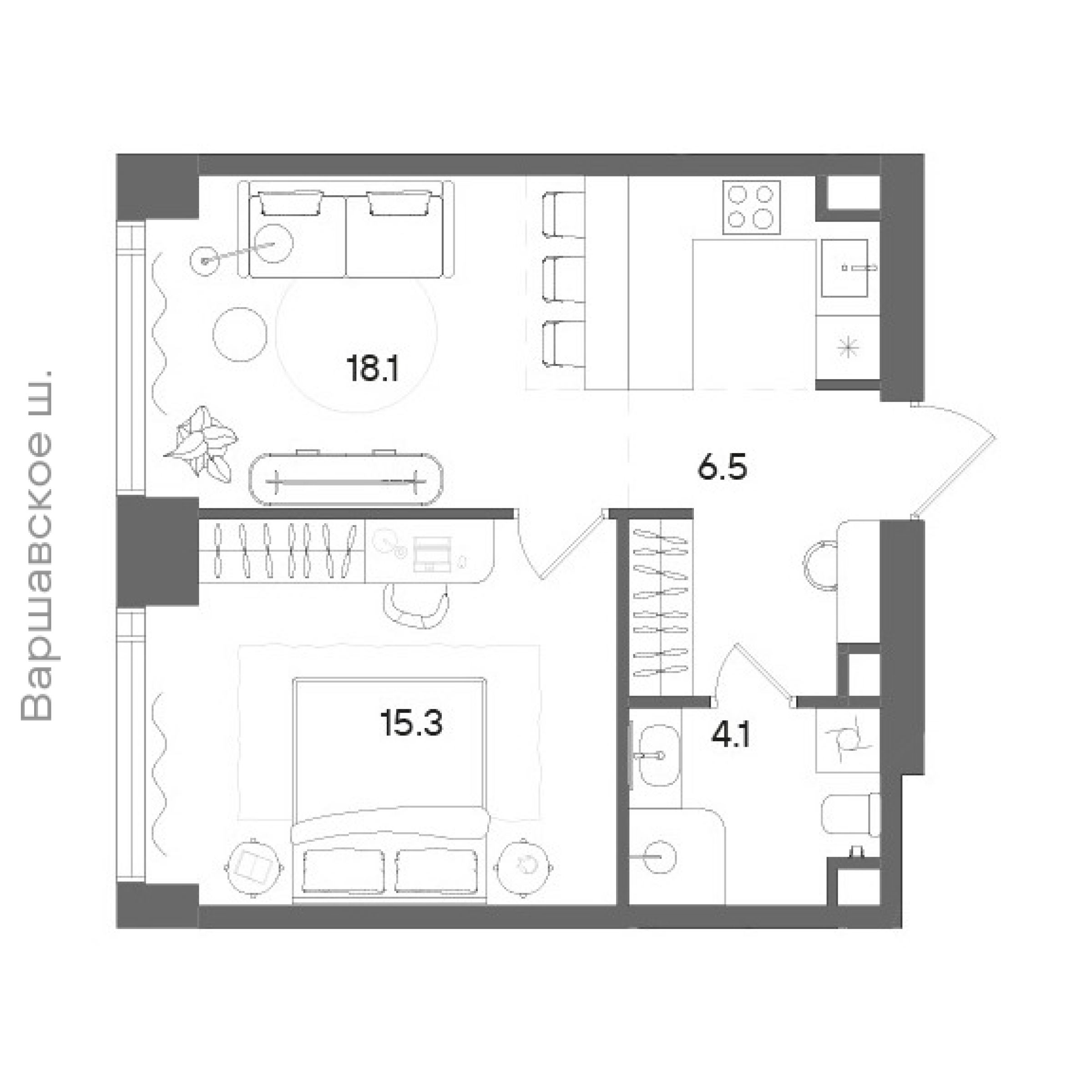 Официальная планировка STONE Blik, 44 м²