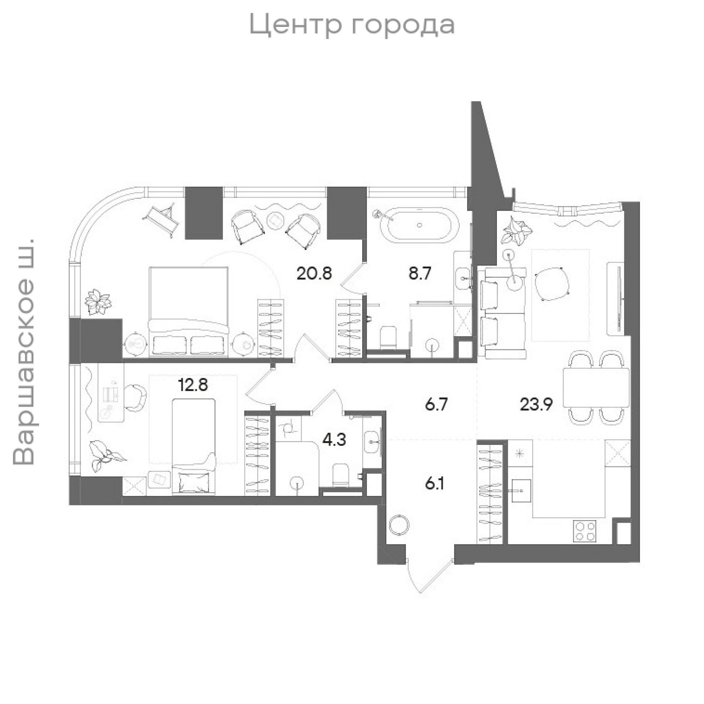Официальная планировка STONE Blik, 84,2 м²