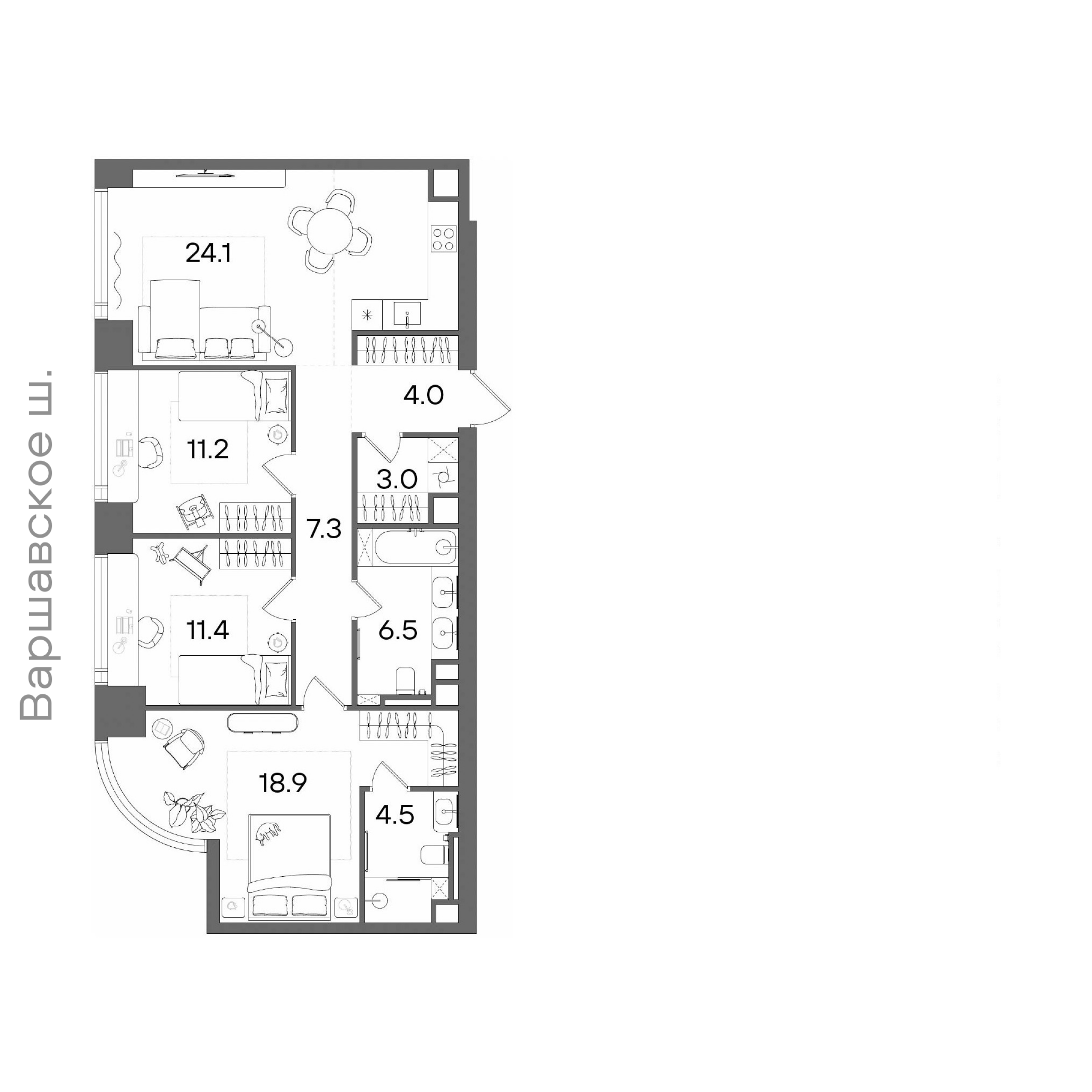 Официальная планировка STONE Blik, 90,9 м²