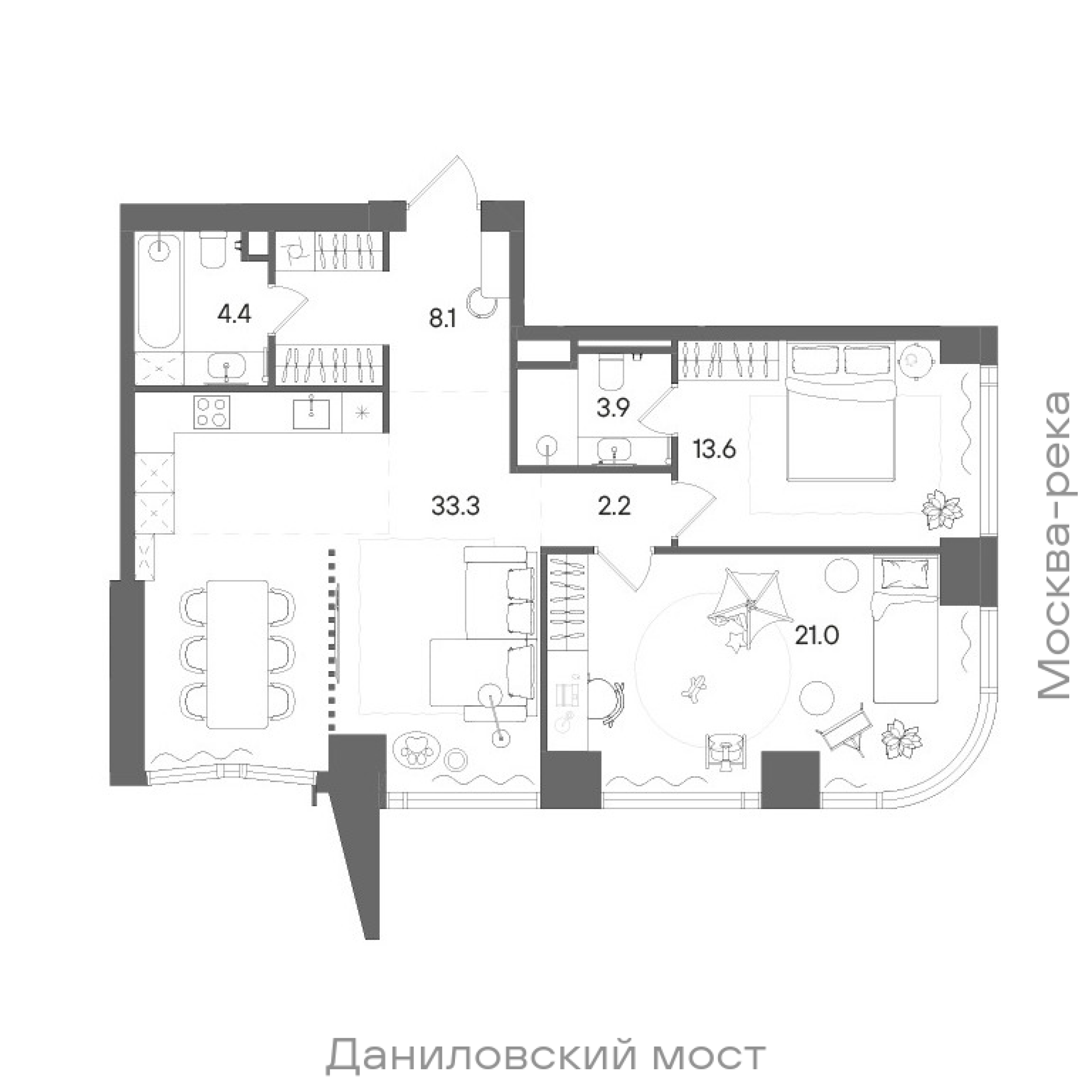 Официальная планировка STONE Blik, 86,5 м²