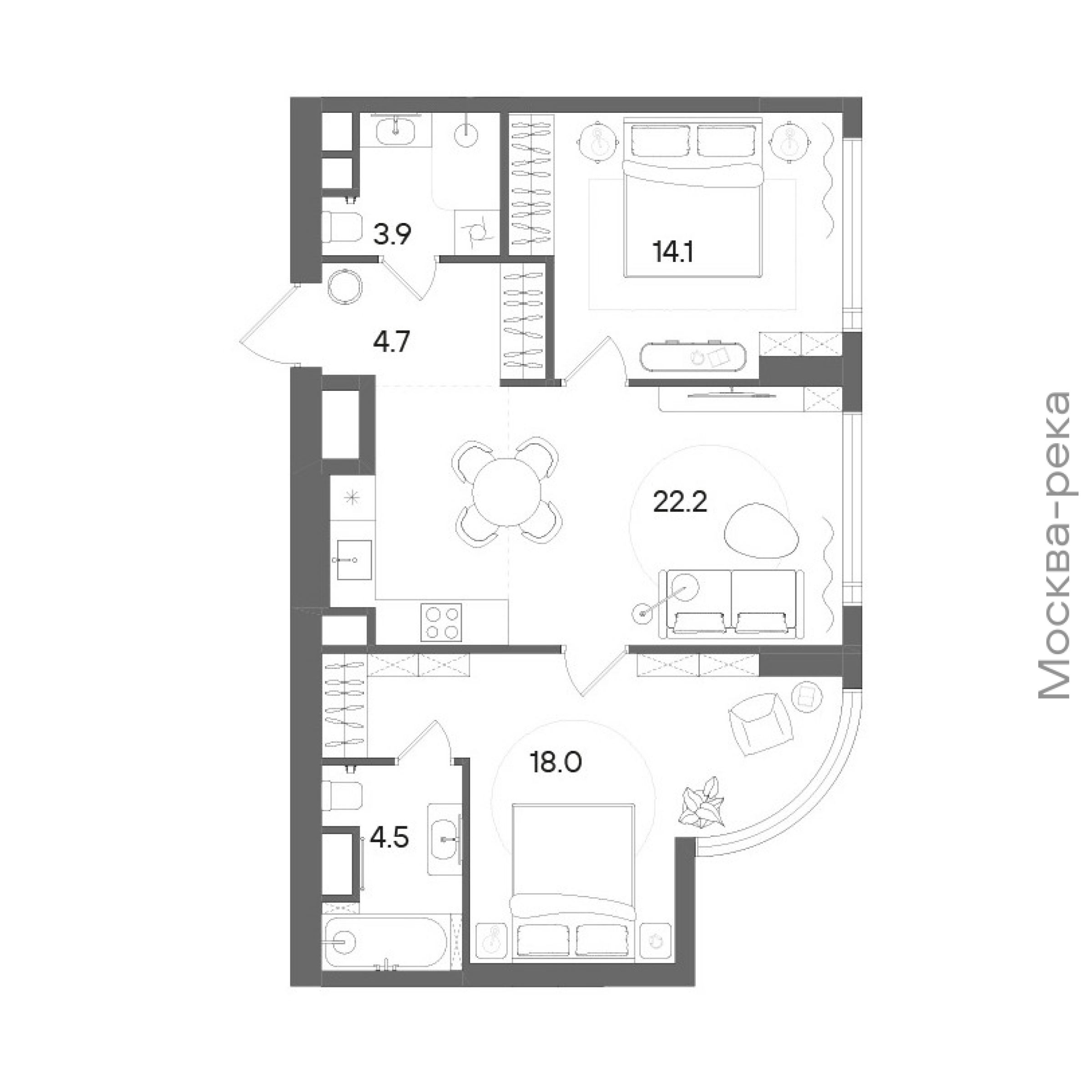 Официальная планировка STONE Blik, 67,4 м²