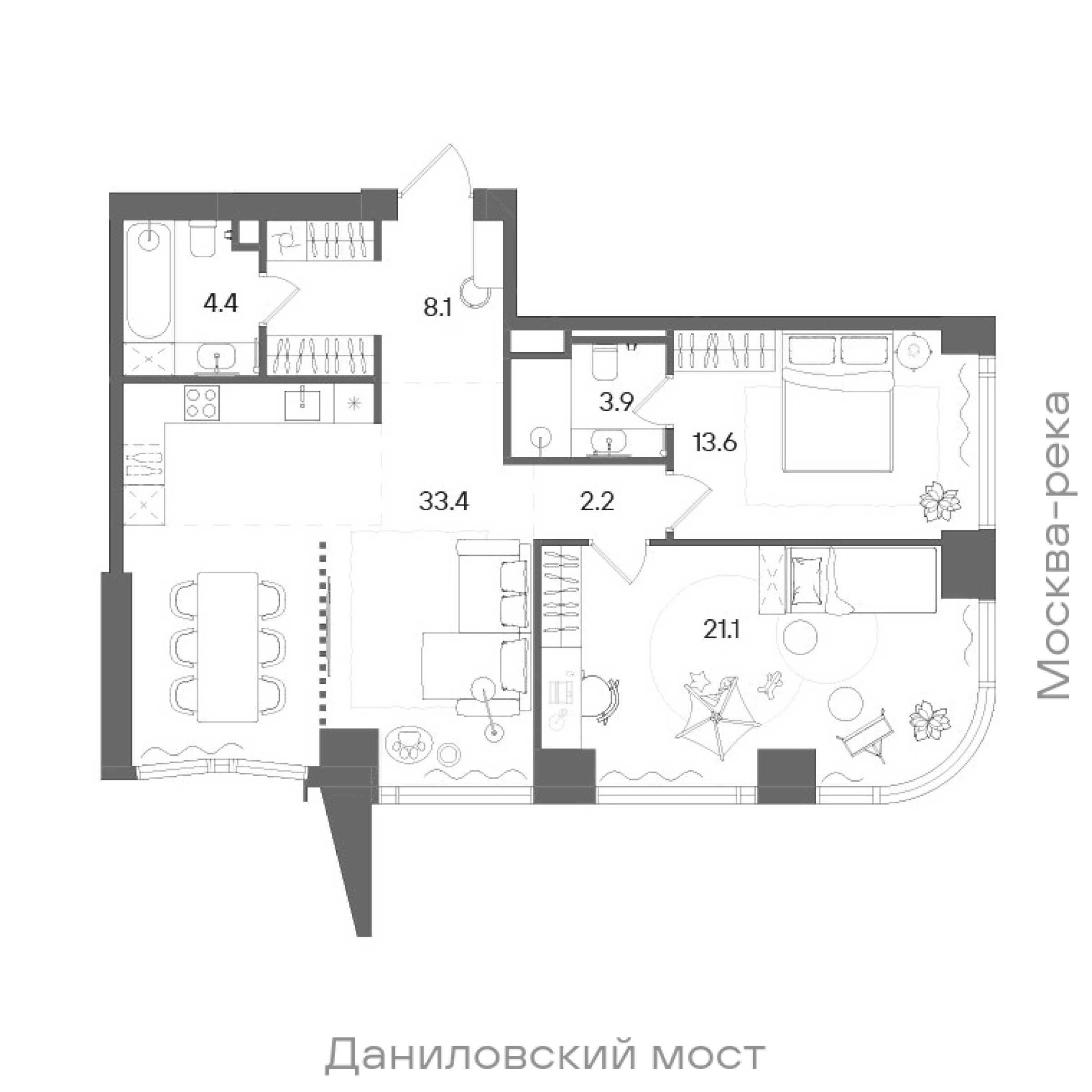 Официальная планировка STONE Blik, 86,7 м²