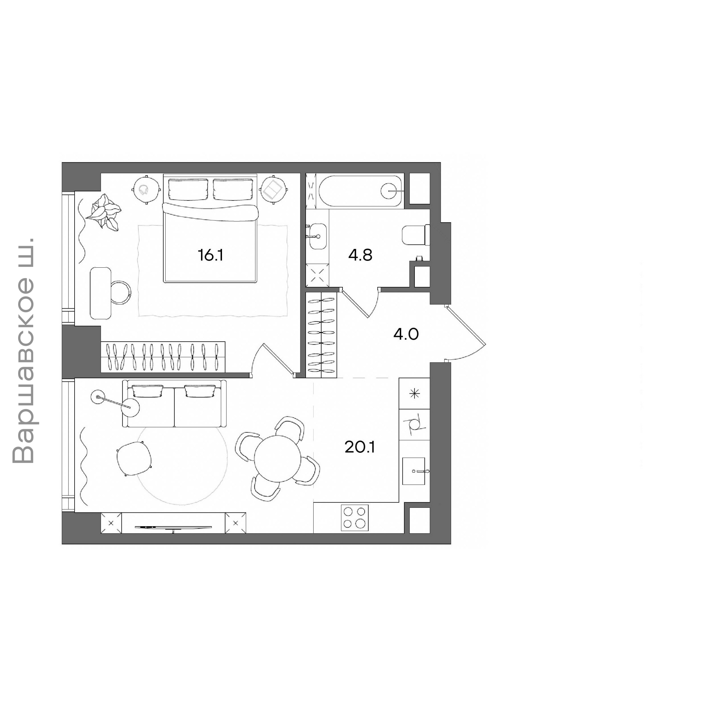 Официальная планировка STONE Blik, 45 м²