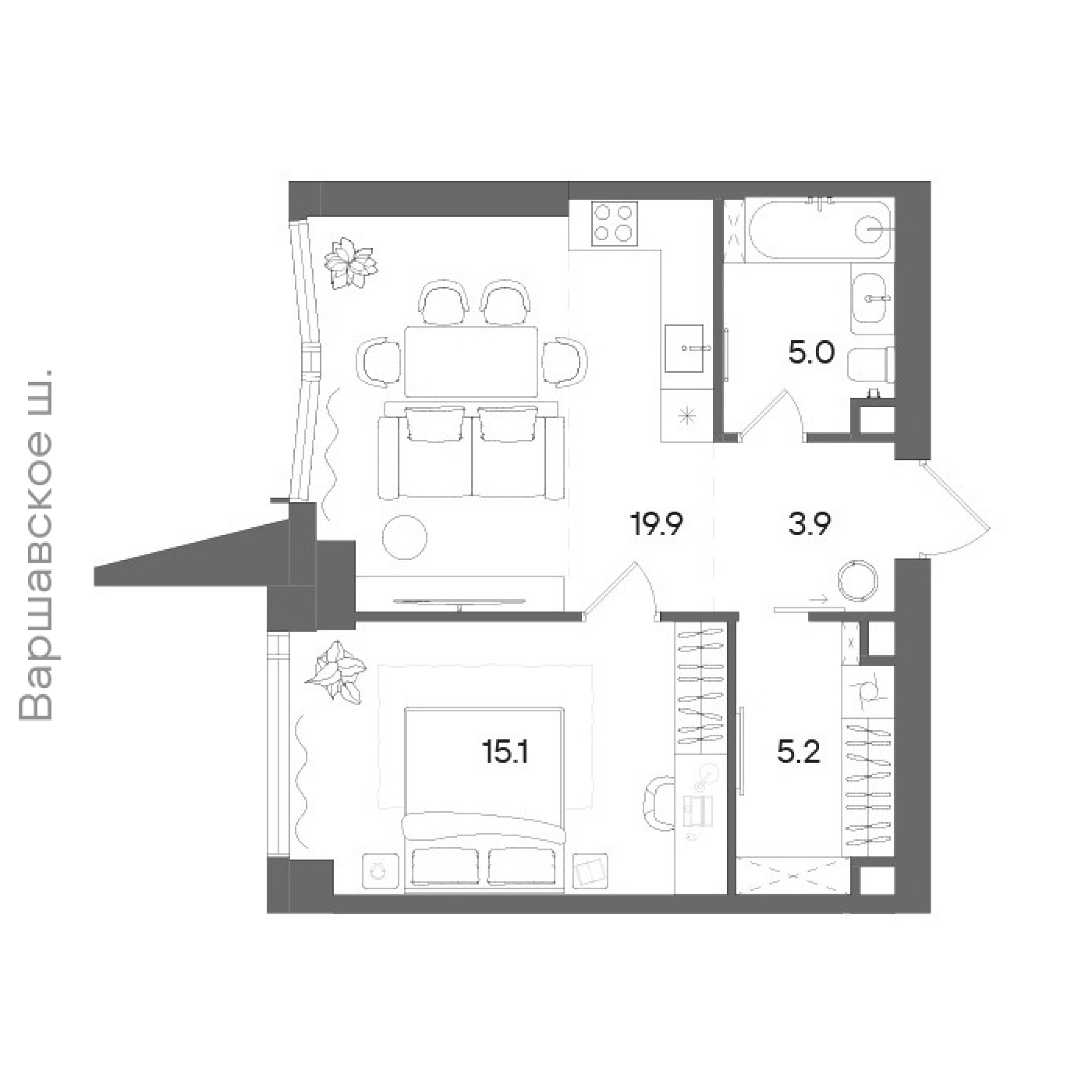 Официальная планировка STONE Blik, 49,1 м²