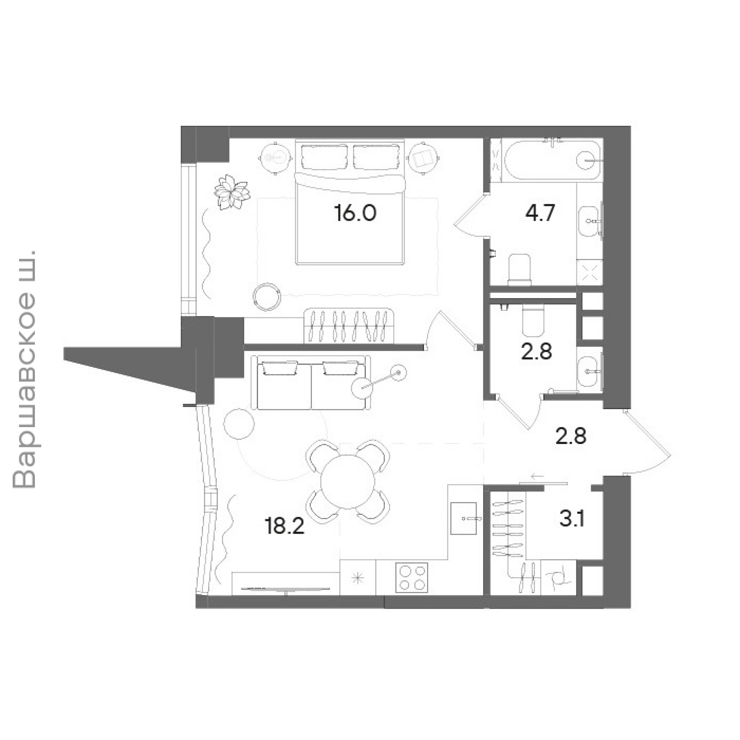 Официальная планировка STONE Blik, 47,4 м²
