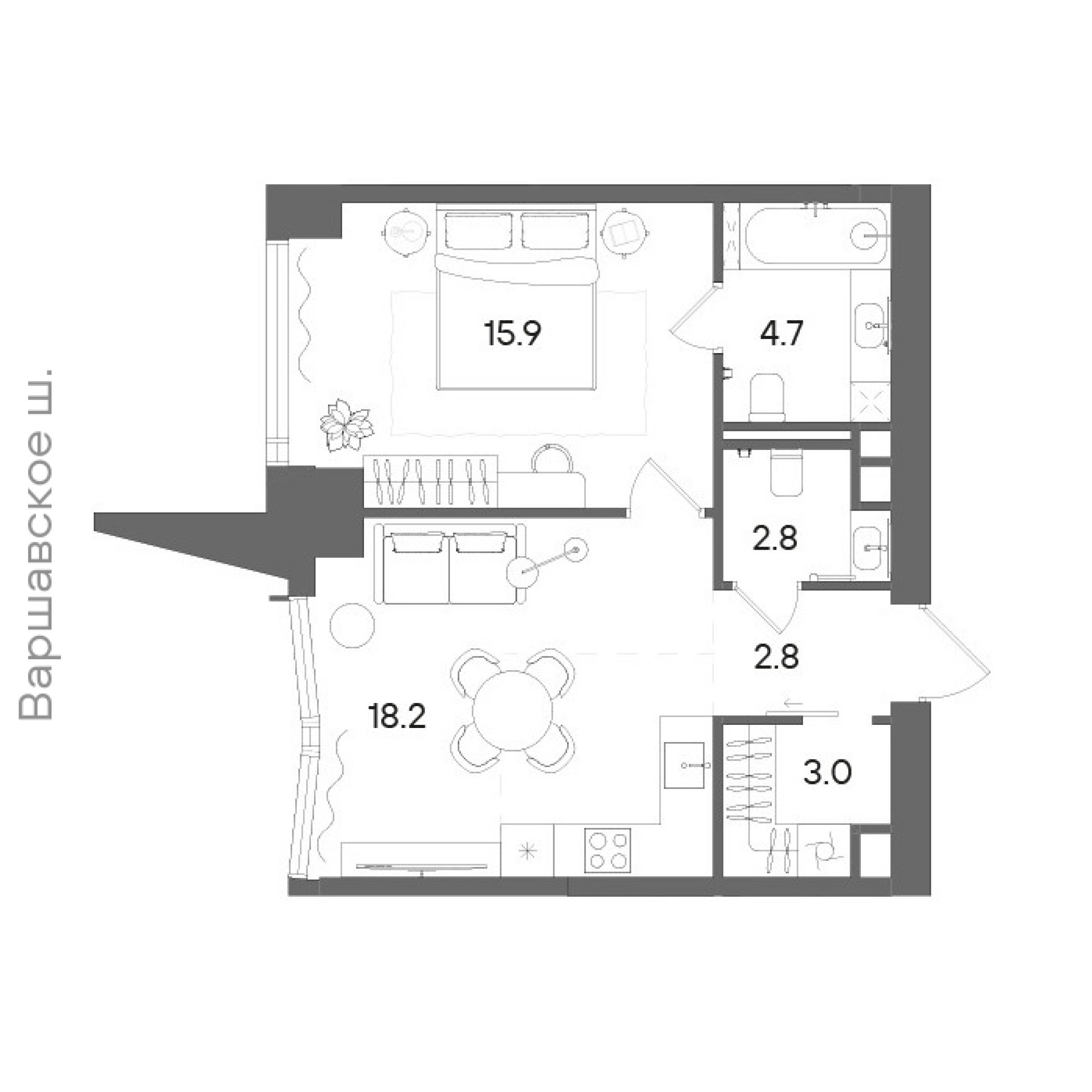 Официальная планировка STONE Blik, 47,1 м²
