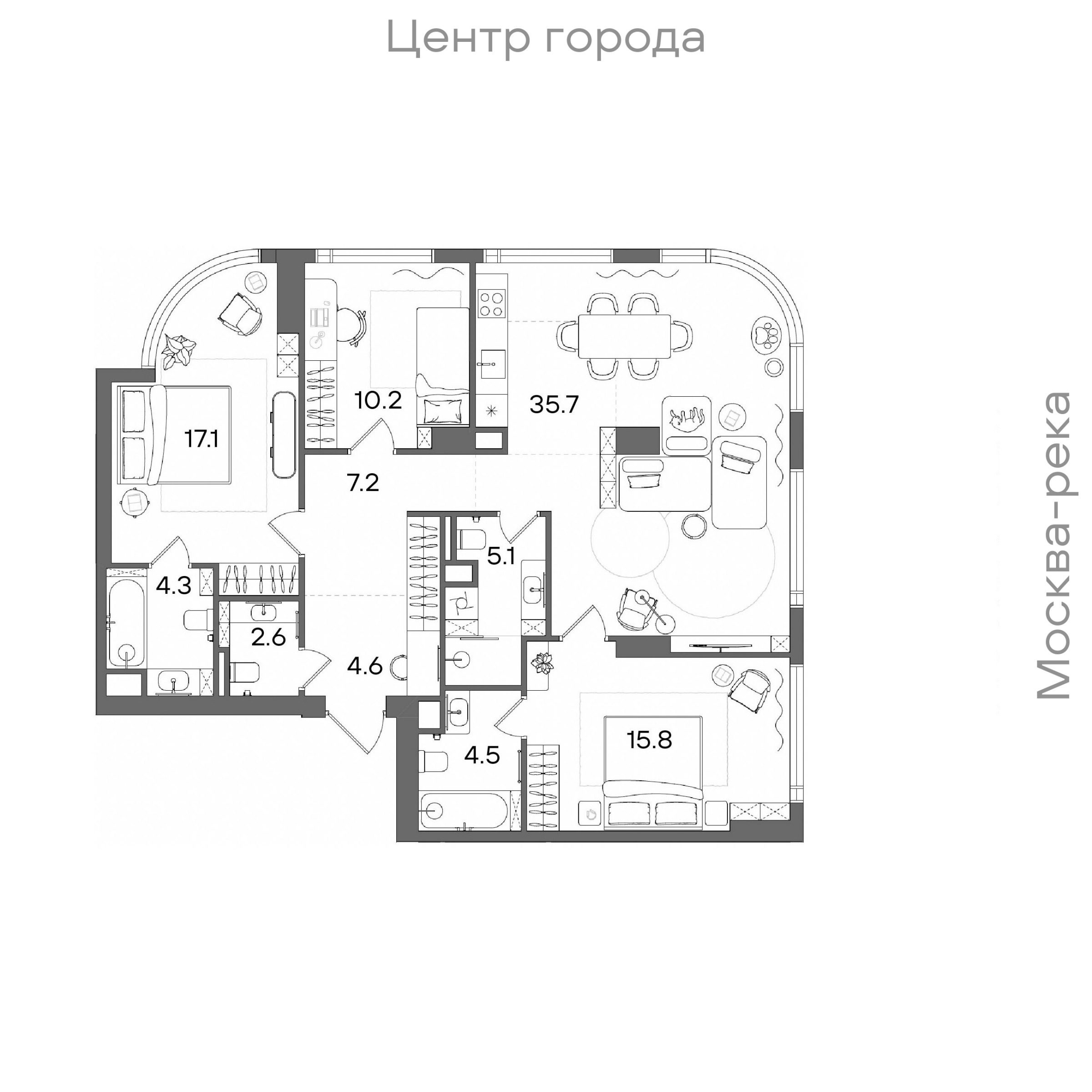 Официальная планировка STONE Blik, 107,1 м²