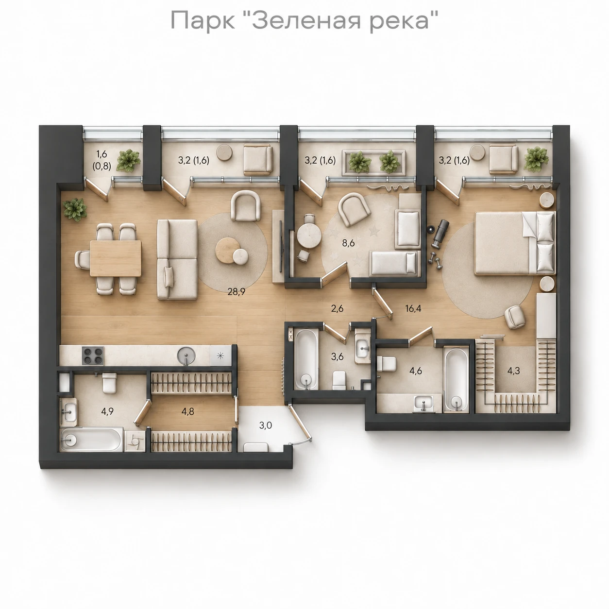 AI-иллюстрация планировки Стоун Райз 87,3 м²