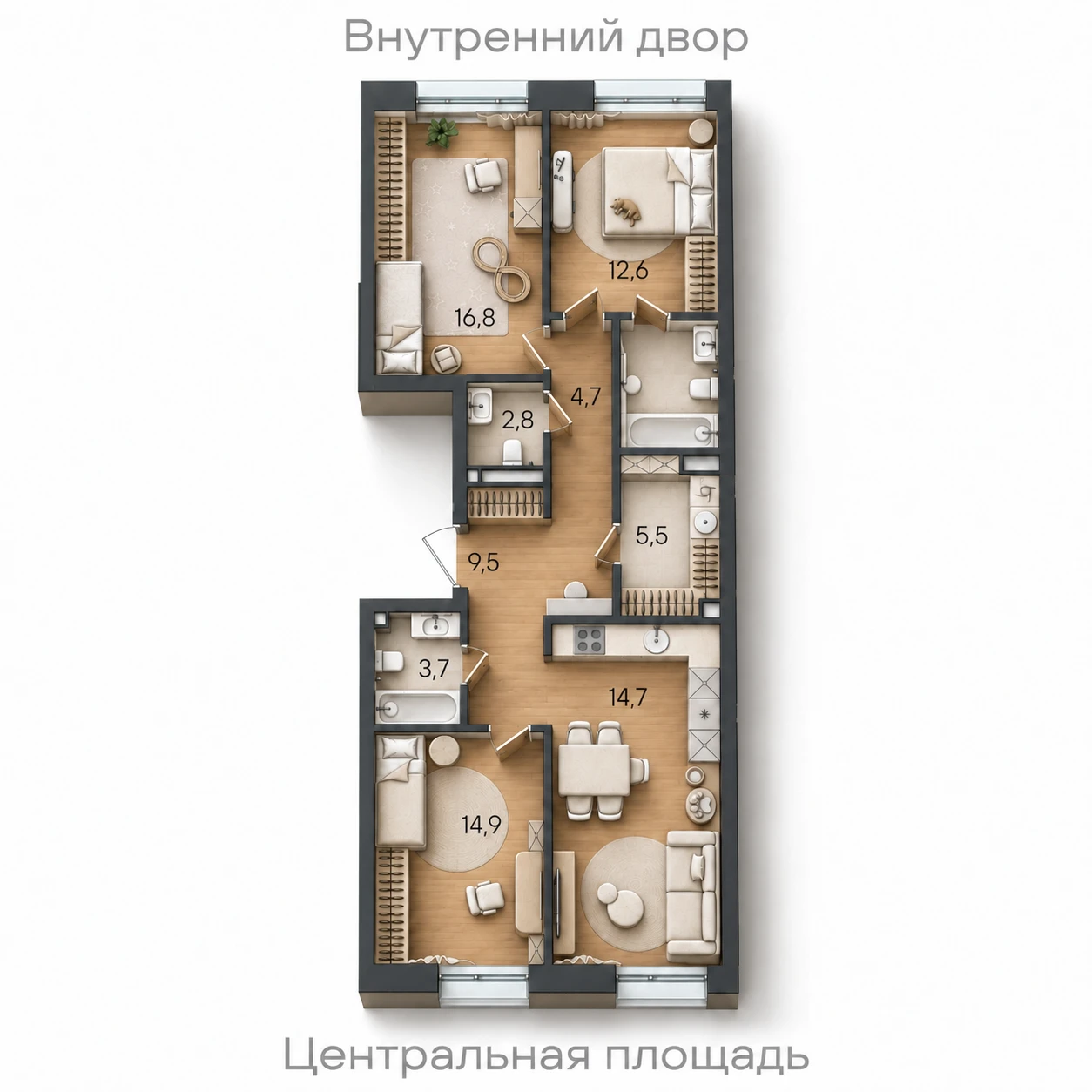 AI-иллюстрация планировки Стоун Райз 96,7 м²
