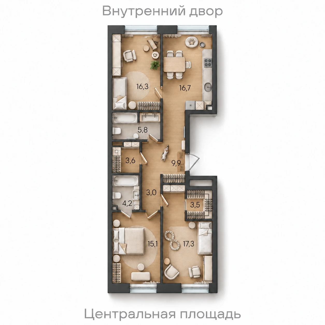 AI-иллюстрация планировки Стоун Райз 95,4 м²