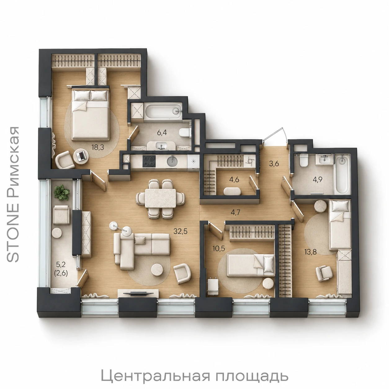AI-иллюстрация планировки Стоун Райз 101,9 м²