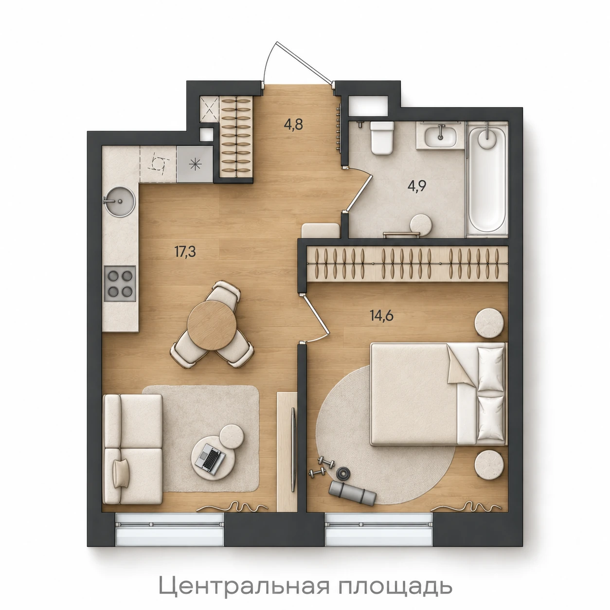 AI-иллюстрация планировки Стоун Райз 41,6 м²