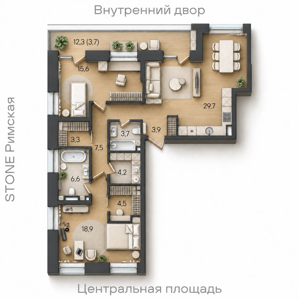 AI-иллюстрация планировки Стоун Райз 101,6 м²
