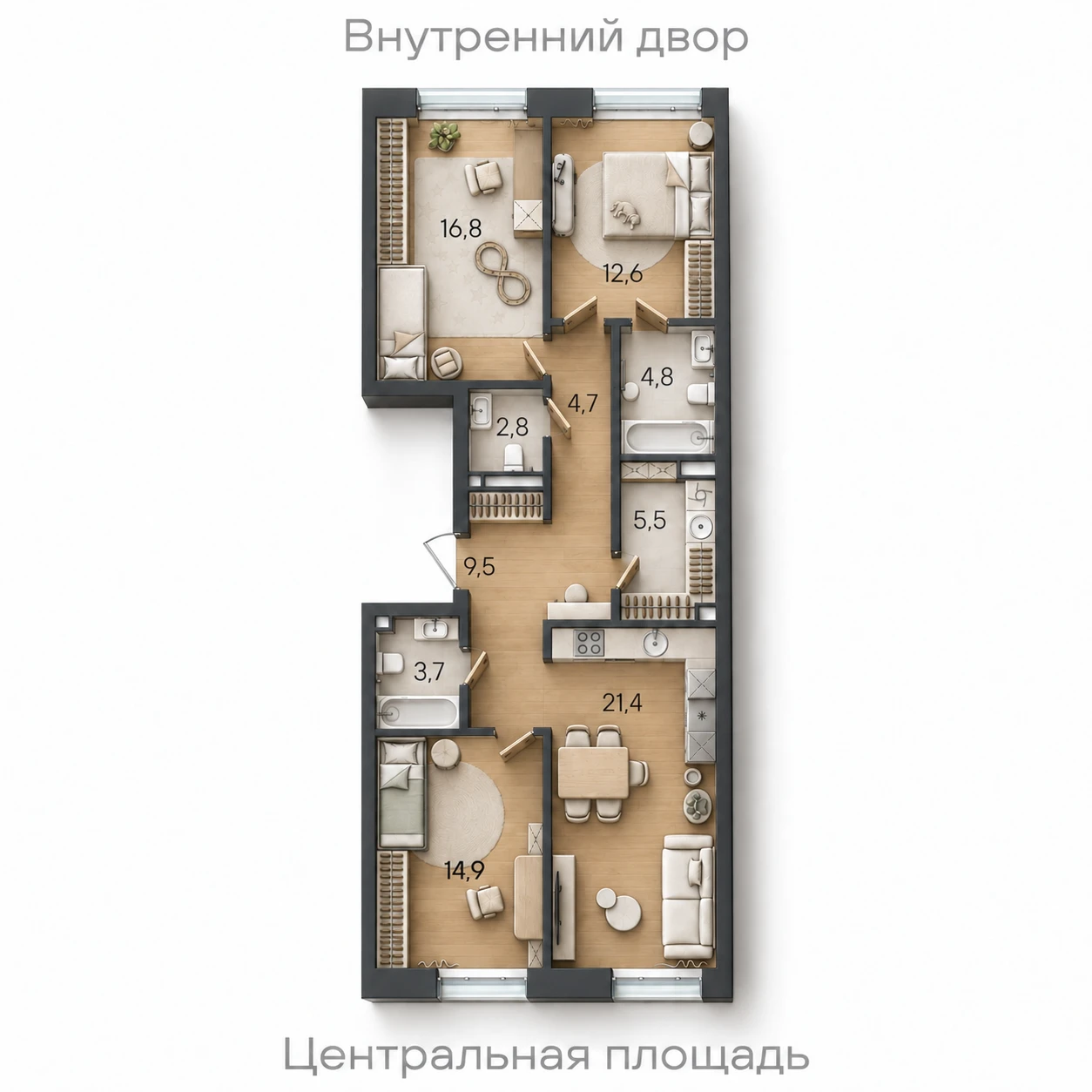 AI-иллюстрация планировки Стоун Райз 96,7 м²