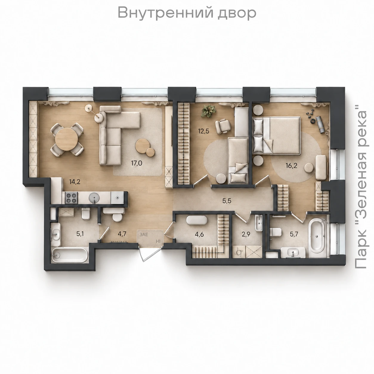 AI-иллюстрация планировки Стоун Райз 88,4 м²