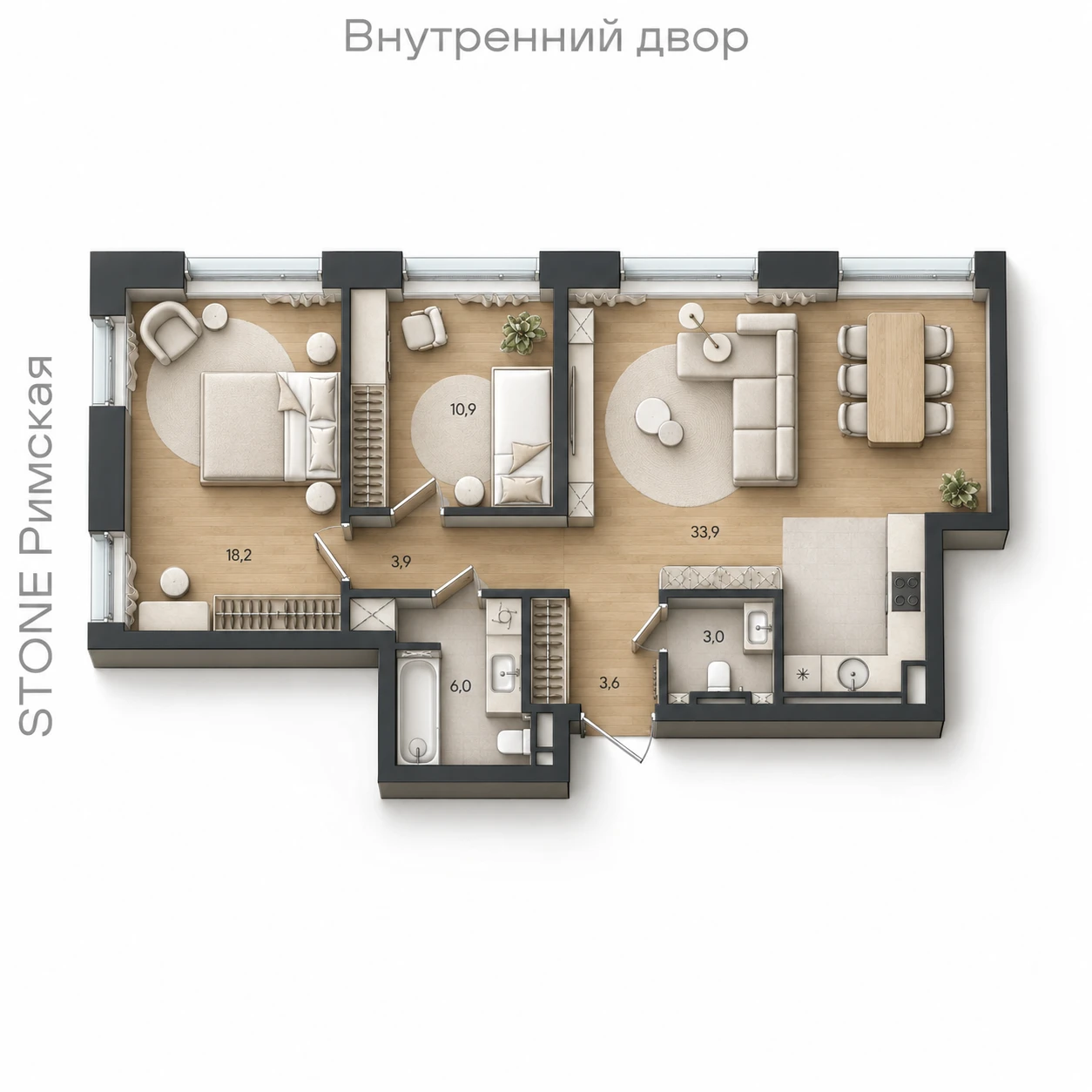AI-иллюстрация планировки Стоун Райз 79,5 м²