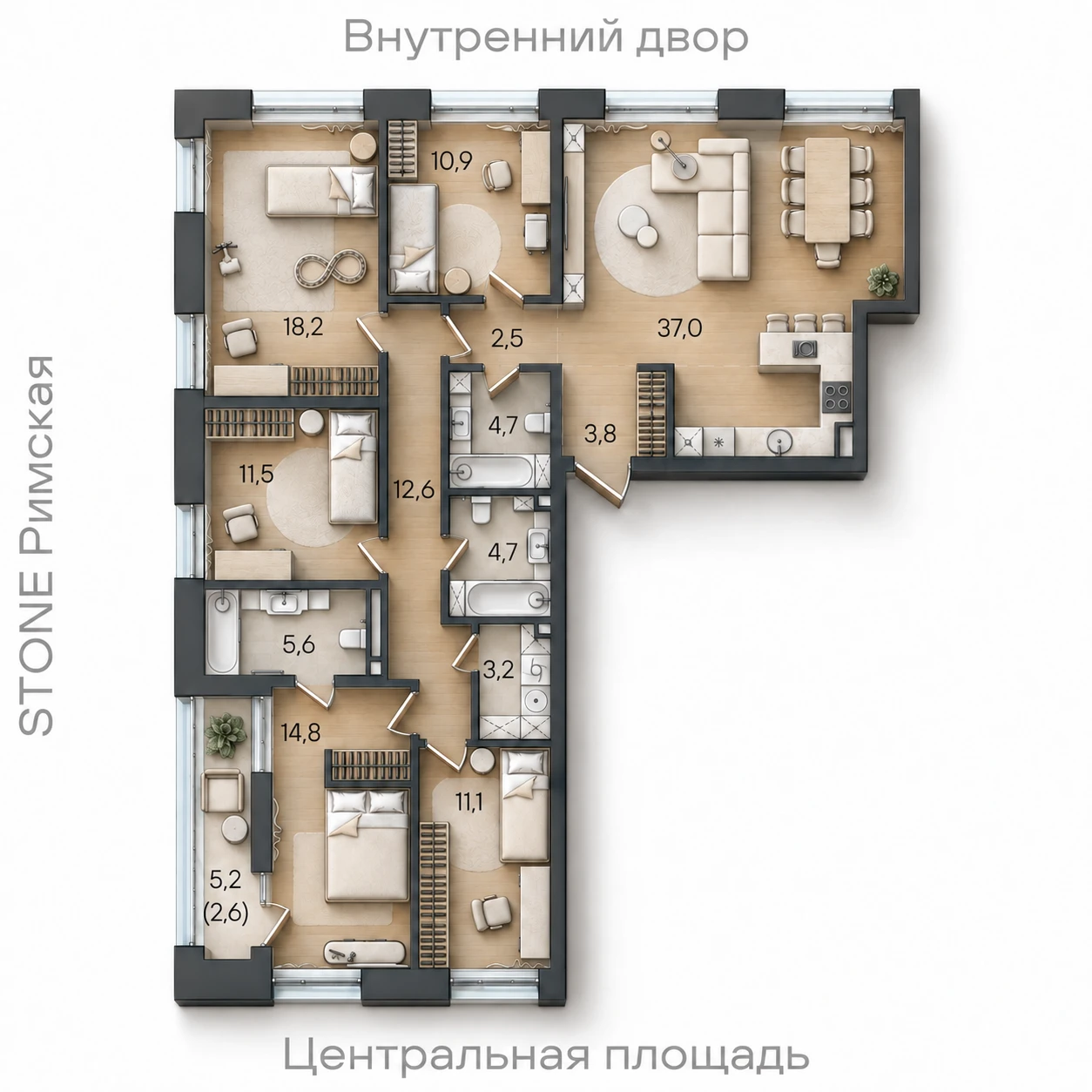 AI-иллюстрация планировки Стоун Райз 140,7 м²